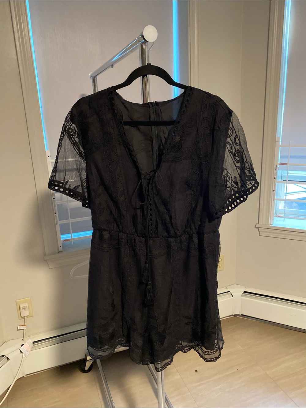 Black Lace Short Sleeve Jumpsuit